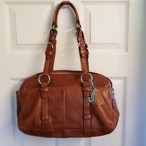 Coach Tan Leather Satchel with Silver Accents
